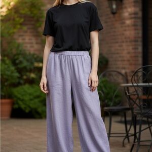 J Jill 100% Linen Wide Leg Pants Size XL Elastic Waist Light Blue with Pockets